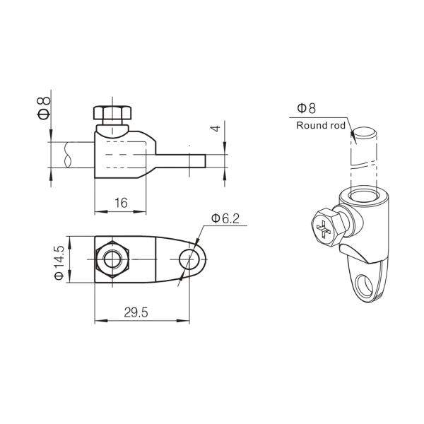 Фото - Адаптер круглої тяги 8мм код 2076-01115