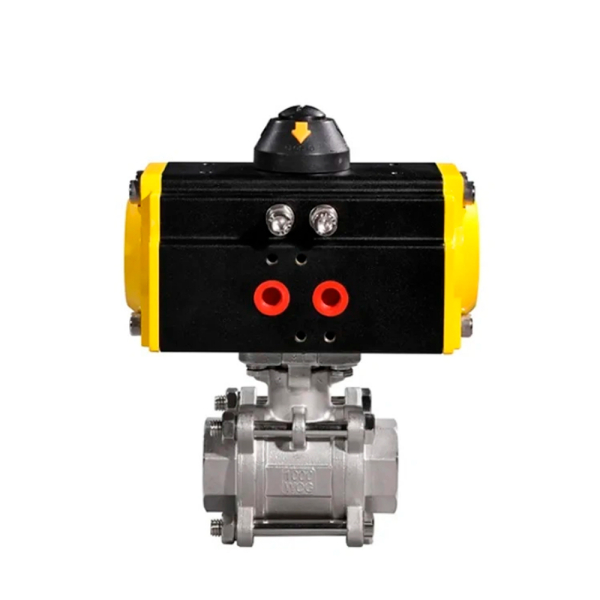 Фото - Пневматичний шаровий кран, н/ж SS304, 3сост, пруж.повернення, DN20, внутрішня-внутрішня різьба  G3/4F-G3/4F