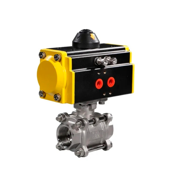 Фото - Пневматичний шаровий кран, н/ж SS304, 3сост, пруж.повернення, DN20, внутрішня-внутрішня різьба  G3/4F-G3/4F