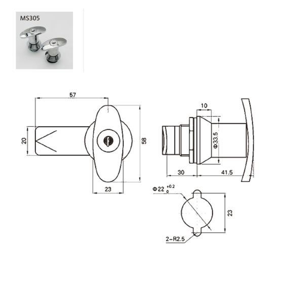 Фото - Замок - ручка з ключем поворотний Т-подібний код MS-305