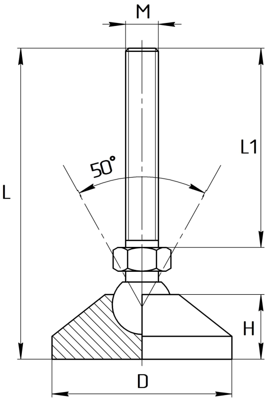 Фото - Опора регульована нержавіюча сталь діам.60мм М16 L=150мм рухома