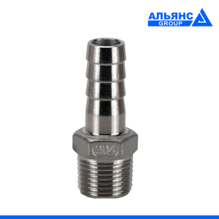 Фото - Штуцер для шланги, н/ж SS304, DN15, наружна різьба G1/2 M, діам. виходу під шланг 13мм
