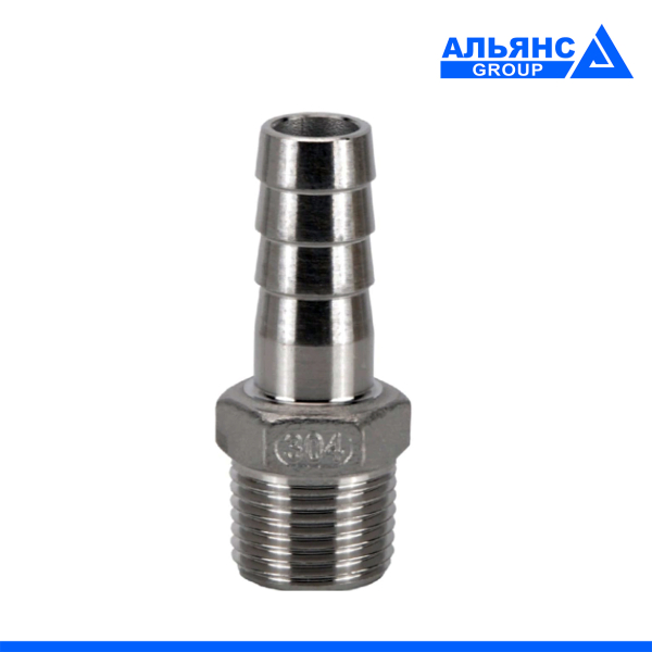 Фото - Штуцер для шланги, н/ж SS304, DN15, наружна різьба G1/2 M, діам. виходу під шланг 19мм