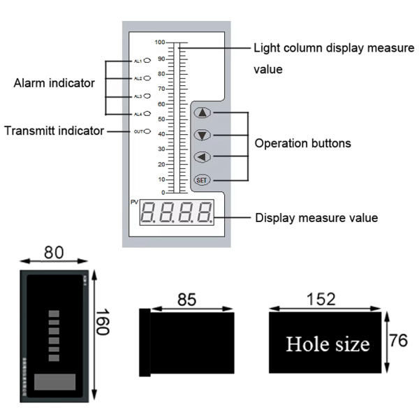 Фото - Контроллер рівня рідини AGMS84ARS, AC/DC85-240V, 4-20mA, RS-485, 4relay, 80*160mm