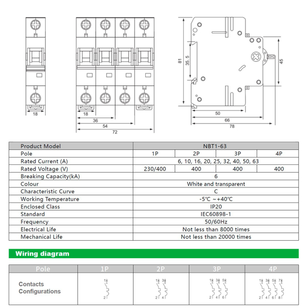 Фото - Автоматичний вимикач 4полюси 20А DIN рейка CHYT NBT1-63