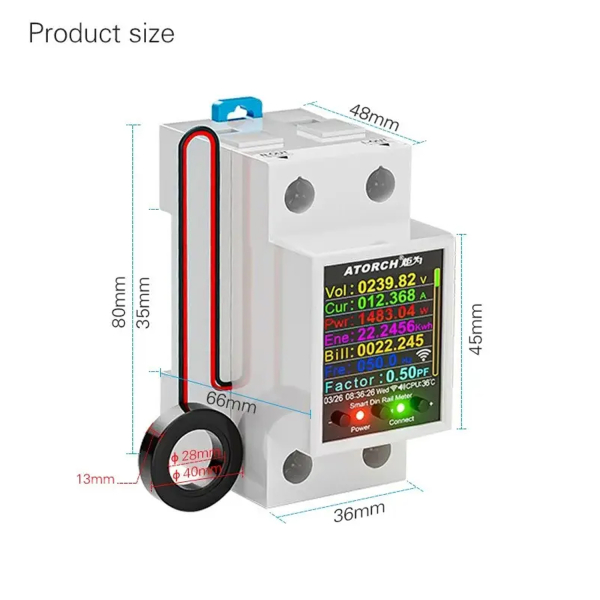 Фото - Лічильник електроенергії 1ф 100А WiFi Smart з розмикачем ATORCH GR2PWSL, ПЗВ, кольоровий дисплей