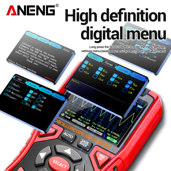 Фото - Aneng AOS04, цифровий мультиметр  / портативний осцилограф 10 МГц, 750V AC/ 1000V DC Voltage, 20A AC/DC Current, NCV, Smart, літієвий акумулятор