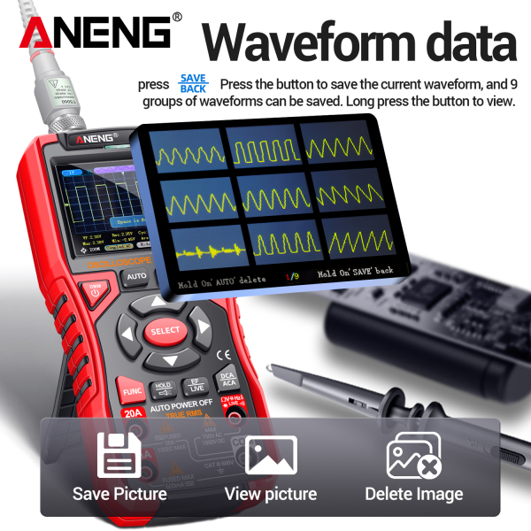 Фото - Aneng AOS04, цифровий мультиметр  / портативний осцилограф 10 МГц, 750V AC/ 1000V DC Voltage, 20A AC/DC Current, NCV, Smart, літієвий акумулятор