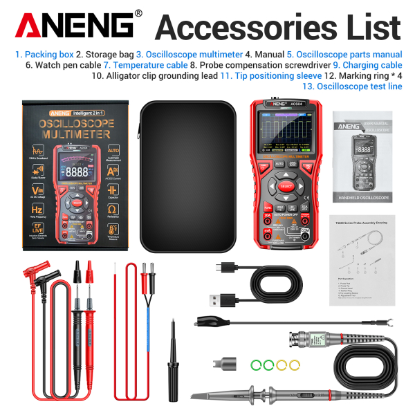 Фото - Aneng AOS04, цифровий мультиметр  / портативний осцилограф 10 МГц, 750V AC/ 1000V DC Voltage, 20A AC/DC Current, NCV, Smart, літієвий акумулятор
