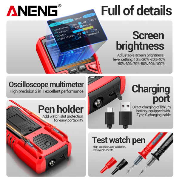 Фото - Aneng AOS04, цифровий мультиметр  / портативний осцилограф 10 МГц, 750V AC/ 1000V DC Voltage, 20A AC/DC Current, NCV, Smart, літієвий акумулятор