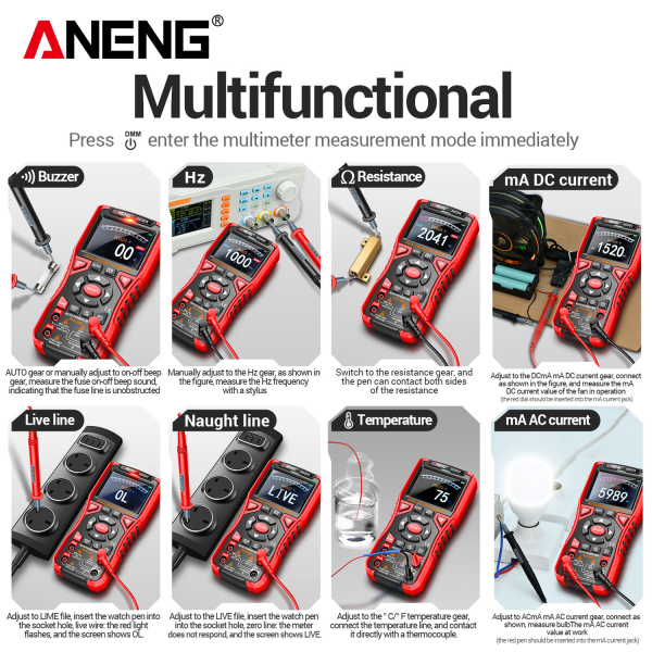 Фото - Aneng AOS04, цифровий мультиметр  / портативний осцилограф 10 МГц, 750V AC/ 1000V DC Voltage, 20A AC/DC Current, NCV, Smart, літієвий акумулятор