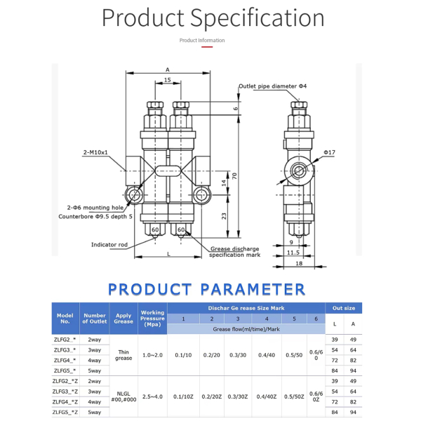 Фото - Прогресивний розподільник для рідкого мастила ZLFG2-11 на 2 виходи