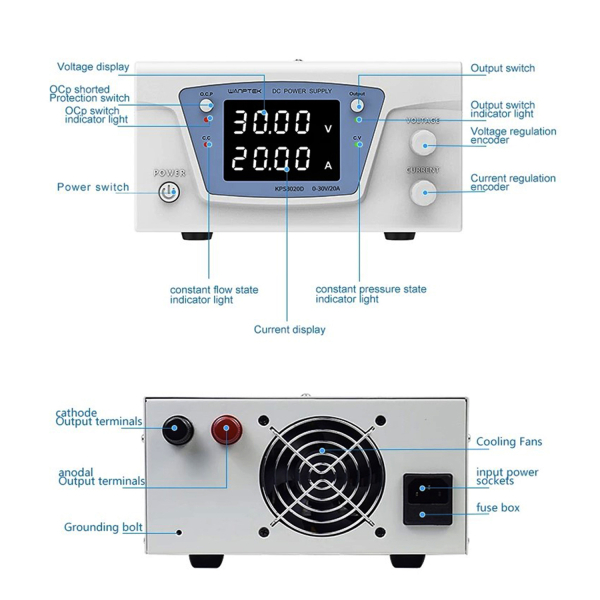 Фото - Блок живлення лабораторний KPS3020D 600Ватт (0-30Вольт х 0-20Ампер)
