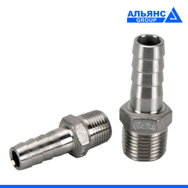 Фото - Штуцер для шланги, н/ж SS304, DN15, наружна різьба G1/2 M, діам. виходу під шланг 19мм