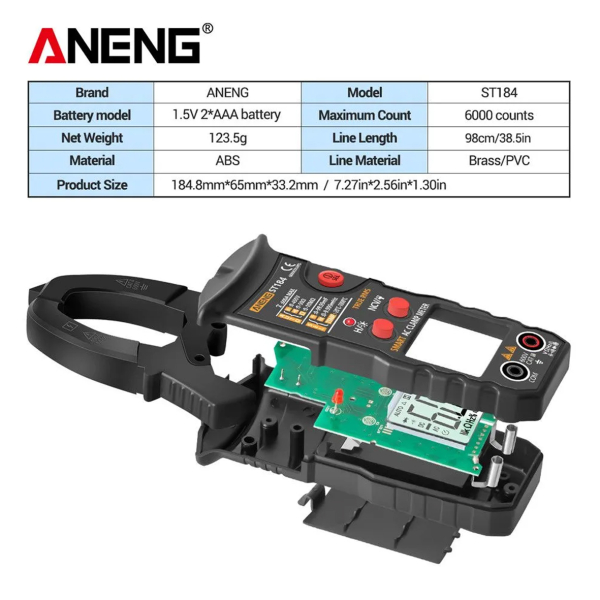 Фото - Струмові (токові) кліщі Aneng  ST184 450V AC/DC Voltage, 600A AC Current, NCV, мультиметр, LCD з підсвіткою, True RMS