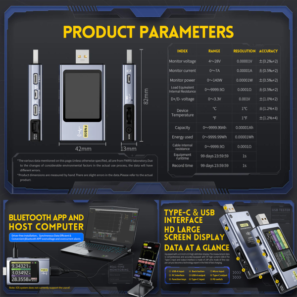 Фото - FNIRSI FNB58 USB тестер цифровий (струм / напруга / потужність / енергія)