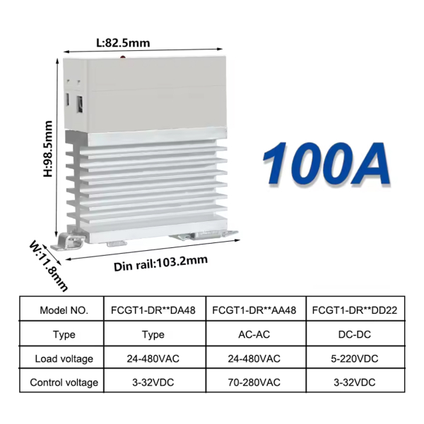 Фото - SSR реле 1фаза FCGT1-DR100DA, 100А, DC-AC