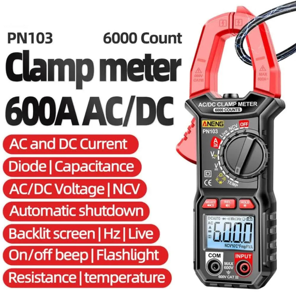 Фото - Струмові (токові) кліщі Aneng PN103 600V AC/DC Voltage, 600A AC/DC Current, NCV, мультиметр, LCD з підсвіткою