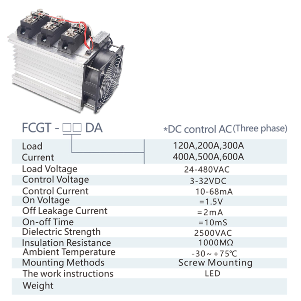 Фото - SSR модуль 3фази FCGT1*3-H3400DA48 (400A 380V) DC-AC