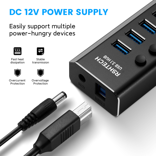 Фото - USB-хаб 3.1 Gen 2 HUB, 10Gbps, 13 портів USB 3.1 Gen 2, з блоком живлення 12V 6A