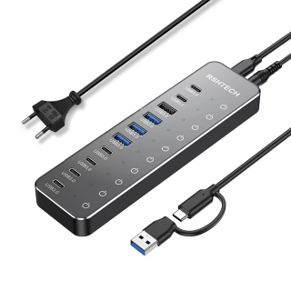 Фото - USB-хаб HUB, 10 портів (3хUSB 3.2 10Gbps + 7хUSB 3.0 5Gbps), з блоком живлення 12V 5A