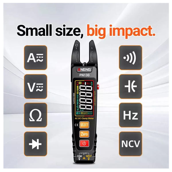 Фото - Струмові (токові) кліщі Aneng PN130 600V AC/DC Voltage, 100A AC/DC Current, NCV, мультиметр, VA кольоров. дисплей