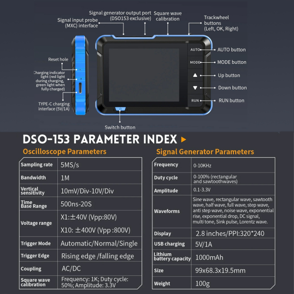 Фото - FNIRSI DSO153 1MHz*1 міні осцилограф / генератор сигналів
