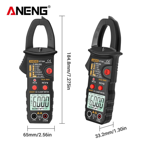Фото - Струмові (токові) кліщі Aneng  ST184 450V AC/DC Voltage, 600A AC Current, NCV, мультиметр, LCD з підсвіткою, True RMS