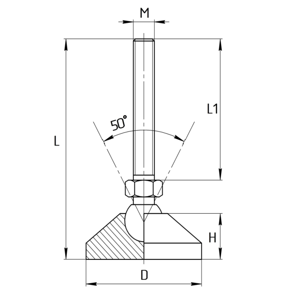 Фото - Опора регульована нержавіюча сталь діам. 60мм М12 L=100мм рухома