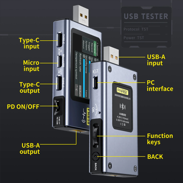 Фото - FNIRSI FNB58 USB тестер цифровий (струм / напруга / потужність / енергія)