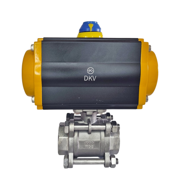 Фото - Шаровий кран з пневмоприводом, н/ж SS304, 3сост, пруж.повернення, DN32, внутрішня-внутрішня різьба G1-1/4"F-G1-1/4"F