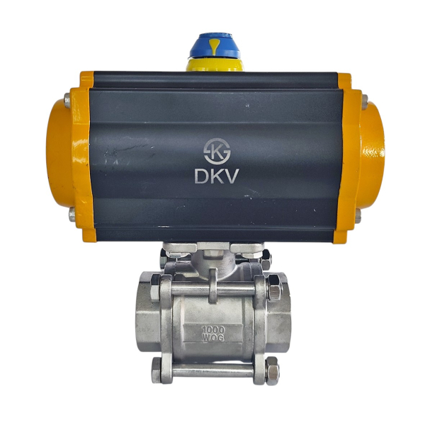 Фото - Шаровий кран з пневмоприводом, н/ж SS304, 3сост, пруж.повернення, DN40, внутрішня-внутрішня різьба G1-1/2"F-G1-1/2"F