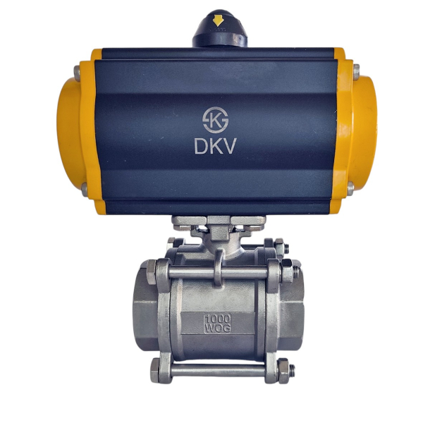 Фото - Шаровий кран з пневмоприводом, н/ж SS304, 3сост, пруж.повернення, DN50, внутрішня-внутрішня різьба G2"F-G2"F