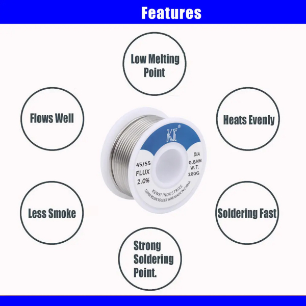 Фото - Припой Kewei Sn60Pb40 (ПОС-60 олов'яно-свинцевий) з флюсом діам. 1.0мм 200гр.