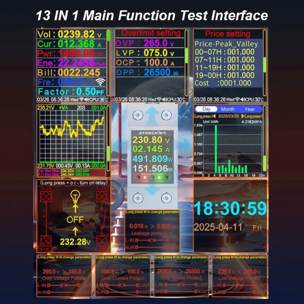 Фото - Лічильник електроенергії 1ф 100А WiFi Smart з розмикачем ATORCH GR2PWSL, ПЗВ, кольоровий дисплей
