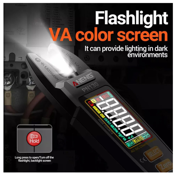 Фото - Струмові (токові) кліщі Aneng PN130 600V AC/DC Voltage, 100A AC/DC Current, NCV, мультиметр, VA кольоров. дисплей