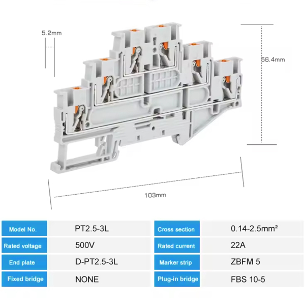 Фото - Прохідна клема PT 2.5-3L 3-рівнева