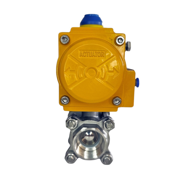 Фото - Шаровий кран з пневмоприводом, н/ж SS304, 3сост, пруж.повернення, DN32, внутрішня-внутрішня різьба G1-1/4"F-G1-1/4"F