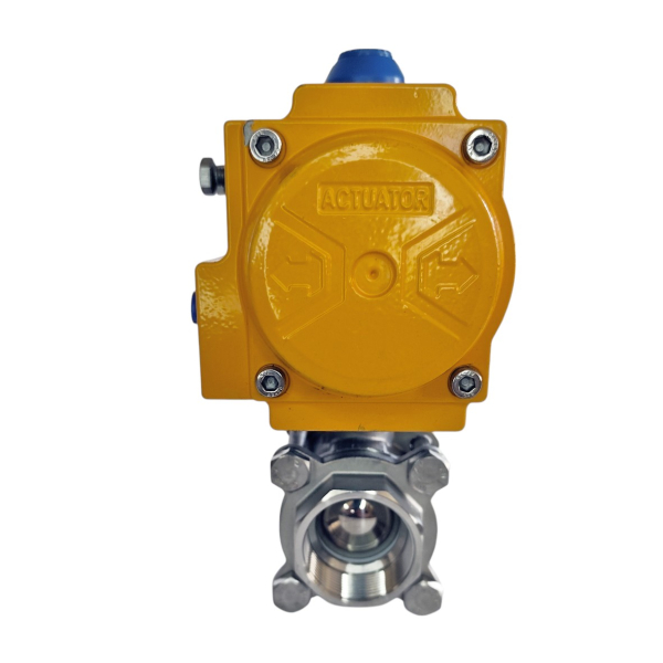 Фото - Шаровий кран з пневмоприводом, н/ж SS304, 3сост, пруж.повернення, DN40, внутрішня-внутрішня різьба G1-1/2"F-G1-1/2"F