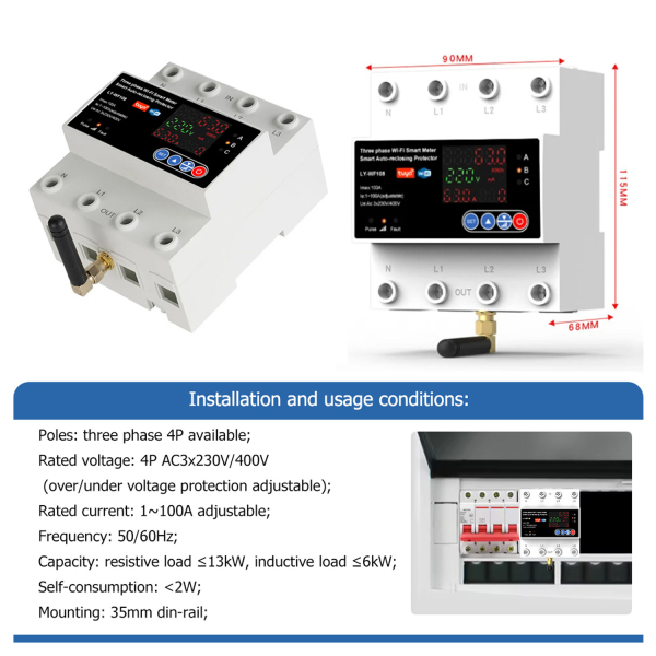 Фото - Счетчик электроэнергии 3ф 100А WiFi LY-WF108 с размыкателем