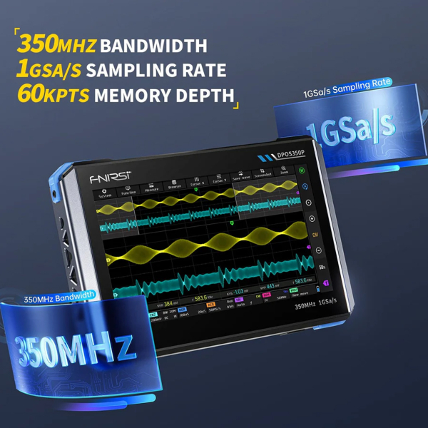 Фото - FNIRSI DPOS350P 4-в-1, 2 щупи, 350MHz*2 планшетний осцилограф / генератор сигналів / аналізатор спектру / аналізатор частотної характеристики