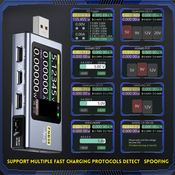 Фото - FNIRSI FNB58 USB тестер цифровий (струм / напруга / потужність / енергія)
