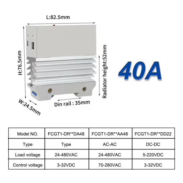 Фото - SSR реле 1 фаза FCGT1-DR40DA, 40А, DC-AC