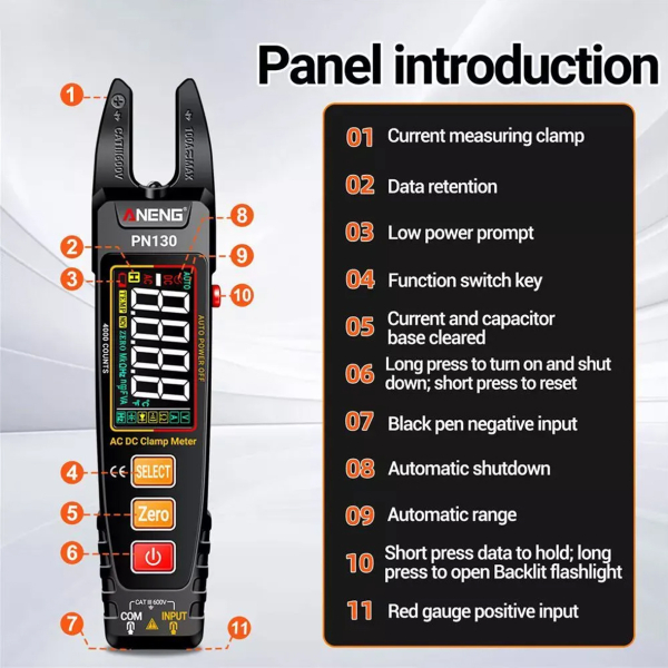Фото - Струмові (токові) кліщі Aneng PN130 600V AC/DC Voltage, 100A AC/DC Current, NCV, мультиметр, VA кольоров. дисплей