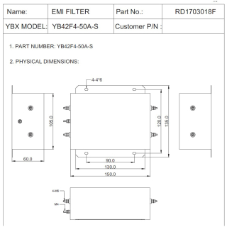 Фото - Фильтр ВЧ EMI 250VAC 50A 1ф YB42F4-50A-S