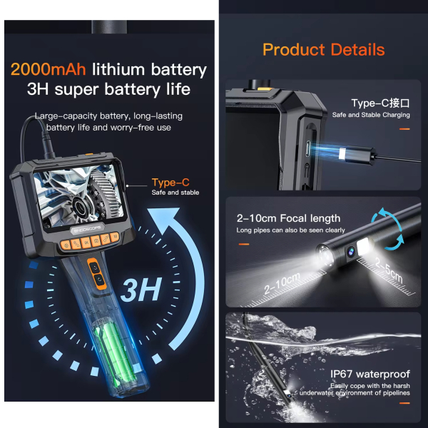 Фото - Ендоскоп поворотний ANESOK G10 PRO 360 2 камери 5 метрів