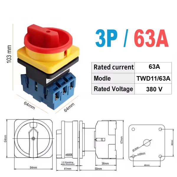 Фото - Кулачковий перемикач 3 полюси 63А 380В