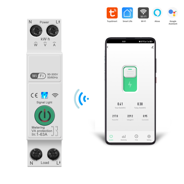 Фото - Счетчик электроэнергии 1ф 63А WiFi Smart MINI с разключателем без дисплея GREEN