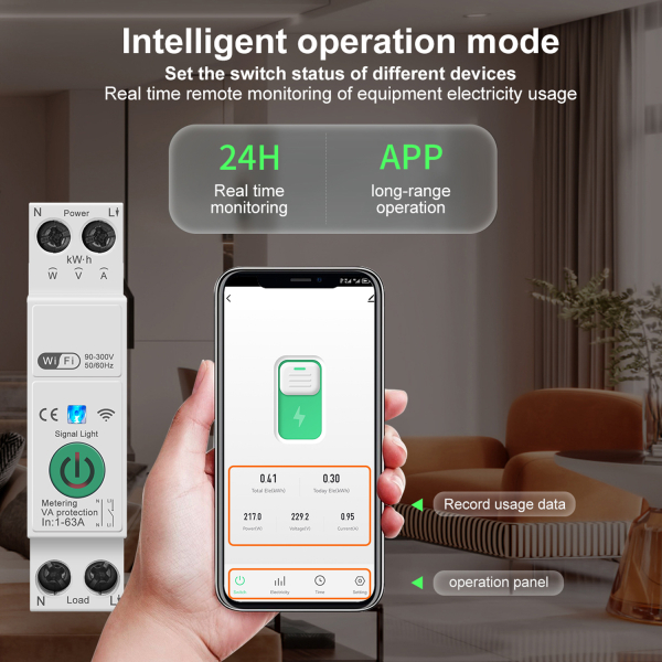 Фото - Счетчик электроэнергии 1ф 63А WiFi Smart MINI с разключателем без дисплея GREEN