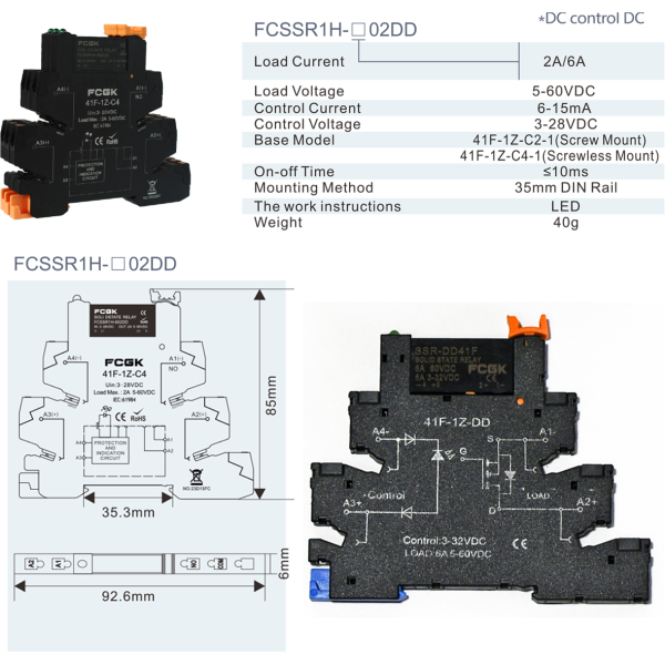 Фото - FCSSR1H-302DD (41F-1Z-C2/C4) Control (3-28VDC) Load (2A 5-60VDC)